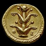 Gold coin from Kyrene featuring a Silphion plant